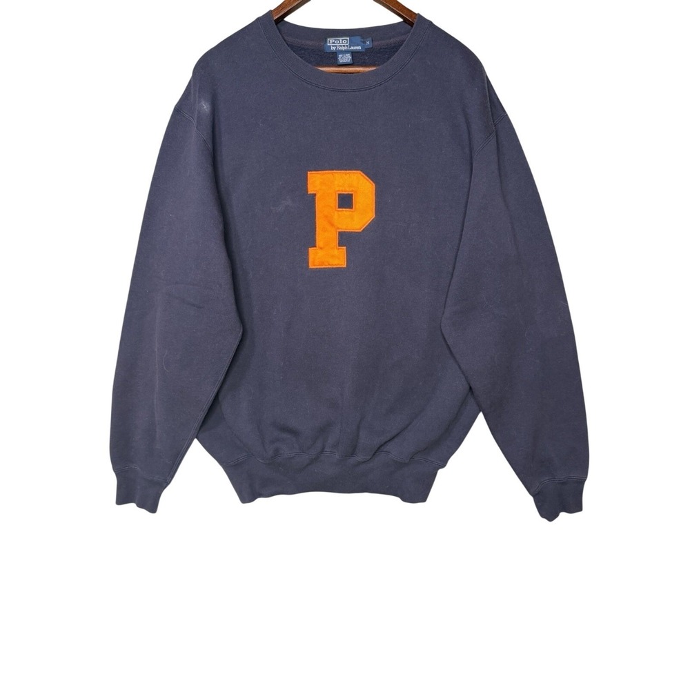 VTG "P" Embroidered Polo by Ralph Lauren Men's Varsity Crewneck Sweatshirt M